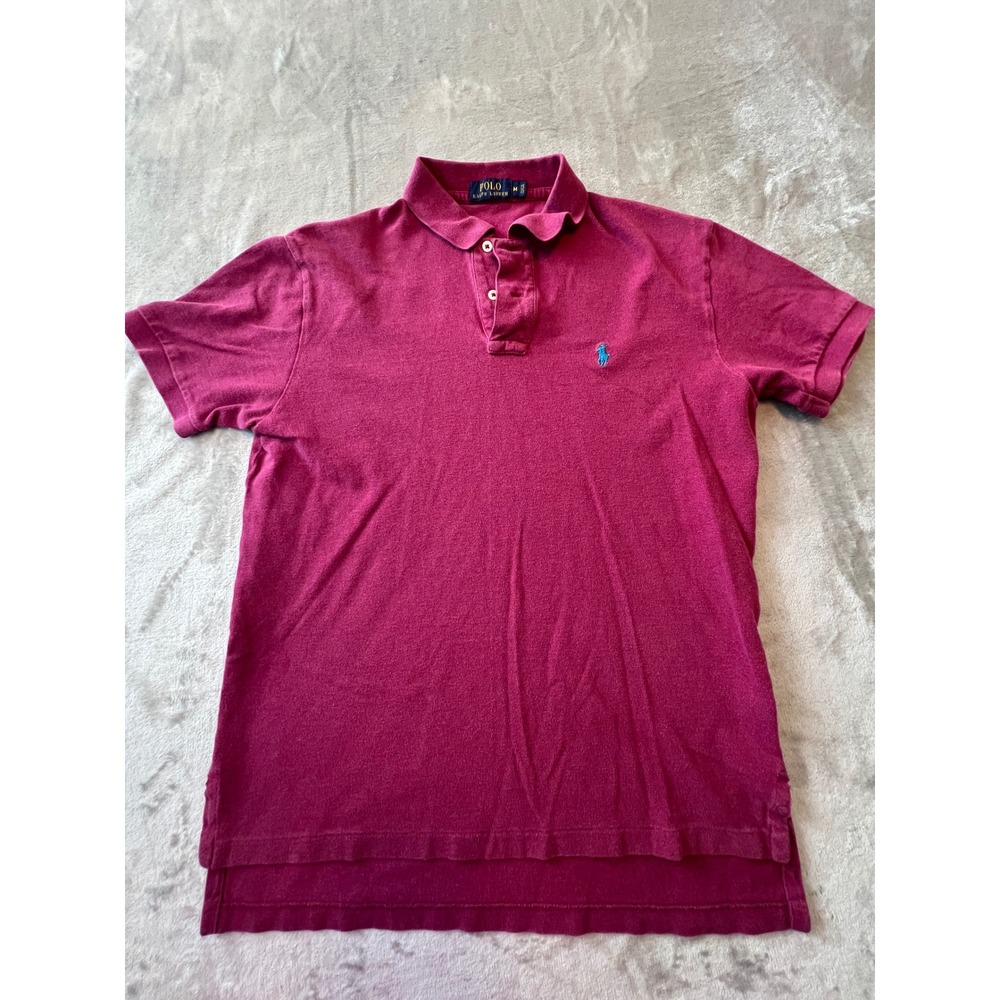 Polo Ralph Lauren Polo Shirt Mens Medium Burgundy Short Sleeve Pique Cotton